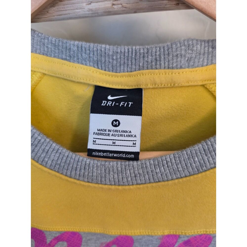 Nike Dri-FIT Womens M Sweatshirt Gray Yellow Pink Logo Thumbholes Zip Pockets
